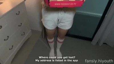 Amateur Teen Brunette Delivery Girl's Pizza Night Turns Hardcore | HiYouth + Fansly | Blowjob Doggystyle Cumshot