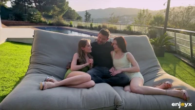 Petite Blonde Teen Threesome: Matty Perez + Tiffany Tatum Rimming Outdoor
